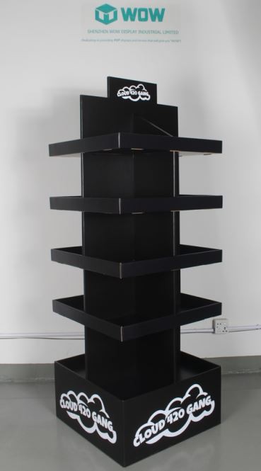 Black four-sided custom cardboard display rack Black four-sided custom cardboard display rack
